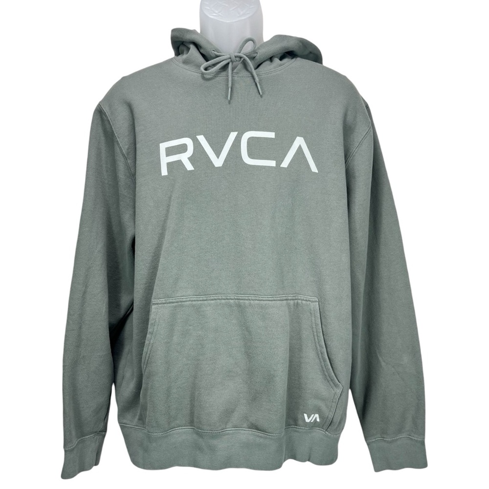 RVCA Men’s Large Green Pullover Hoodie Logo‎ Front Cotton Blend